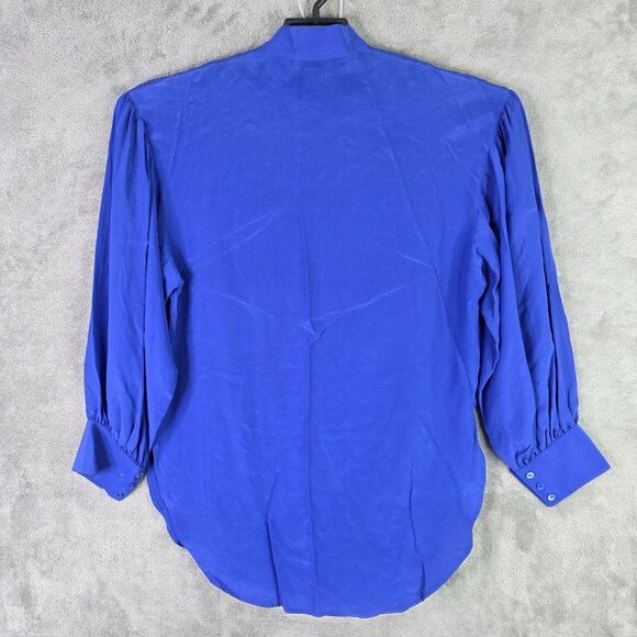 Womens Jones New York Blue 100% Silk Blouse 1/2 Button Up Long Sleeve Size 8 - Picture 4 of 7